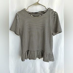 J. Crew Black and White Striped Peplum Top